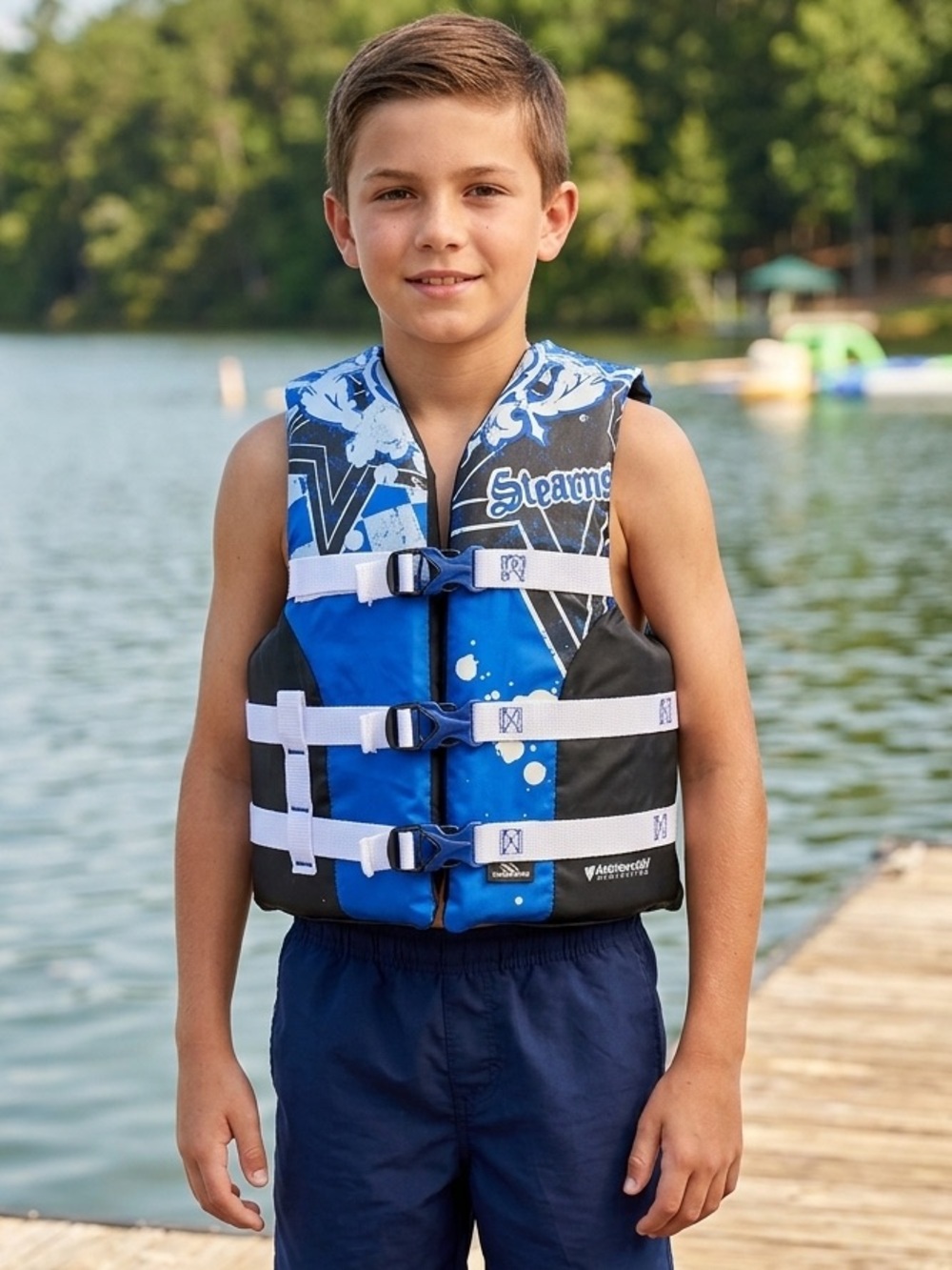 Stearns Ski Vest Youth Size 50-90 lbs Blue White Coastal Approved Type III PFD